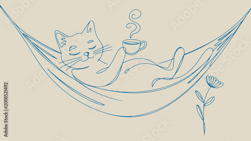 Cute Cat Relaxing on Hammock Cartoon Illustration – Cozy Pet Lifestyle Design