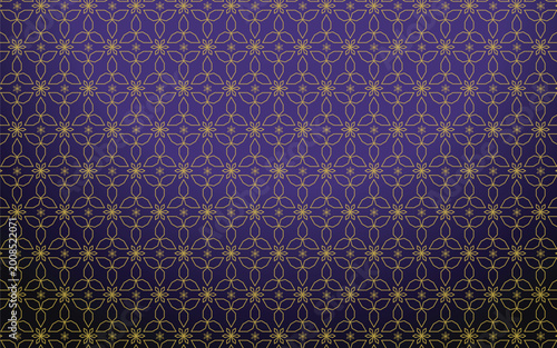 Luxury Islamic Geometric Seamless Pattern with Gold Line Art on Purple Gradient Background