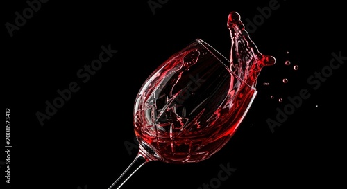 Red wine glass splashing liquid.
