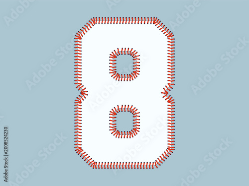 Obraz na plátne Stylized sports number 8 typography inspired by baseball, featuring bold numerals outlined with stitched laces