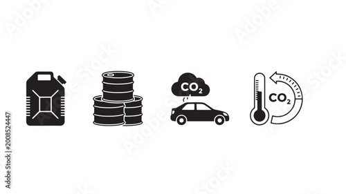 Fotografie Vehicle exhaust CO2 emissions concept icons set with fuel canister gas container