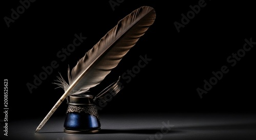 Vintage quill pen and inkwell.
