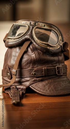 Vintage Leather Pilot Flying Helmet.