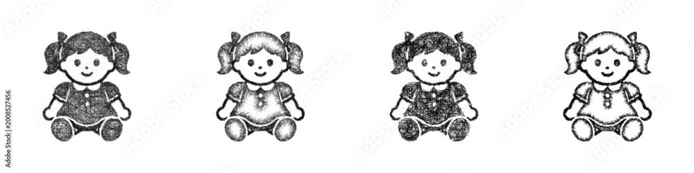 Fototapeta premium Sketch doll icon design set