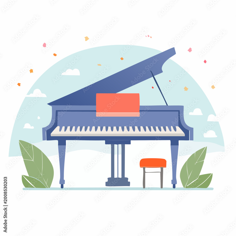 Naklejka premium Grand Piano with Stool and Confetti