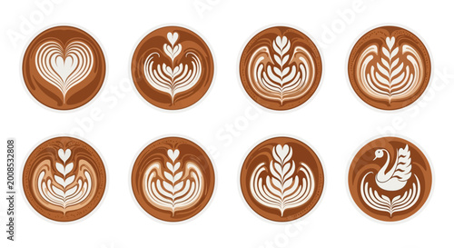 Bild auf Leinwand Collection of beautiful latte art on coffee cups.
