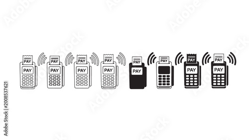 Obraz na płótnie Credit card reader icon set with contactless payment signals and POS terminal si