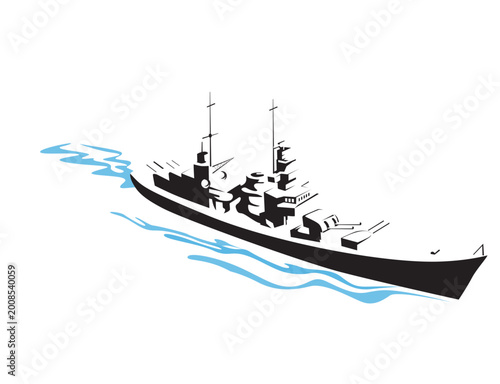 Foto Military Navy Destroyer Ship Cruising on Waves Silhouette
