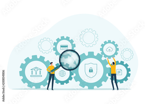 Schilderij op canvas Flat vector illustration design Business process and research  concept with business team working meeting for project brainstorming