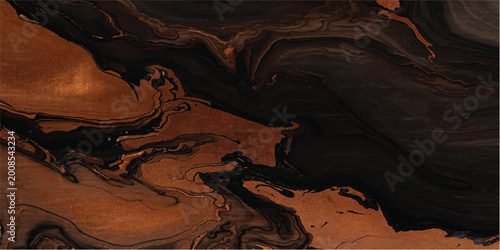 Rich abstract background of swirling dark brown black copper fluid art liquid painting mixed media abstract metallic background delicate gradient blending energetic movement