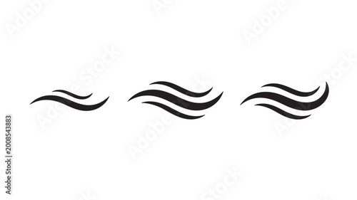 Billede på lærred Waves ocean wind ripple icon set with three bold black undulating lines on white