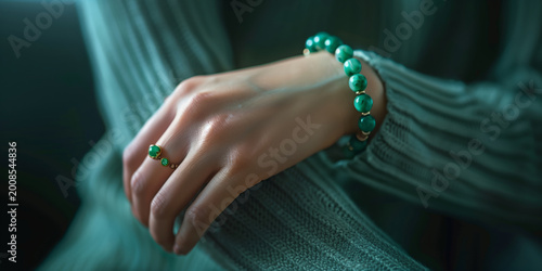 jade bracelet on woman’s wrist