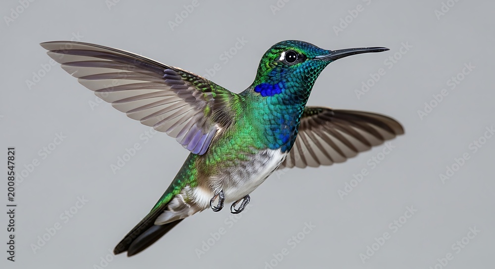 Fototapeta premium Hummingbird flying with colorful feathers