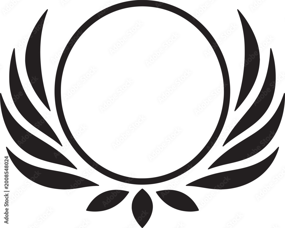 Obraz premium Black laurel wreath circular emblem with stylized leaves on white background, also transparent background