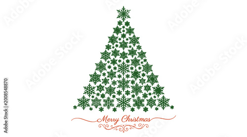 Merry Christmas Tree Illustration with Snowflakes