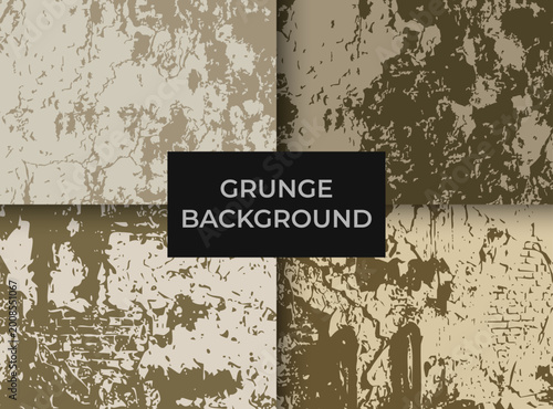 Grunge background texture set, vector distressed weathered wall and brick collection