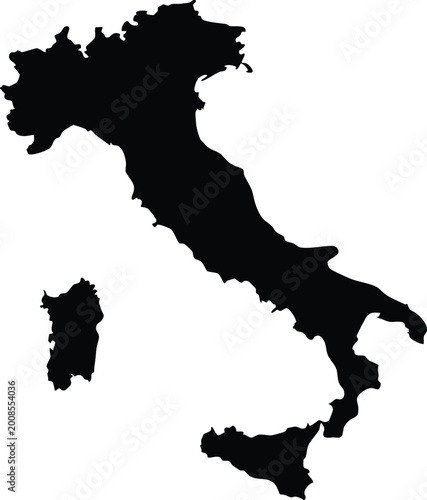 Black silhouette map of italy and islands on white