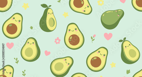 Vászonkép Avocados with cute cartoon faces.