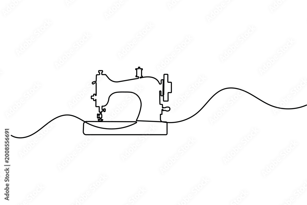 Fototapeta premium Continuous line art sewing machine minimalist vector icon for tailor shop