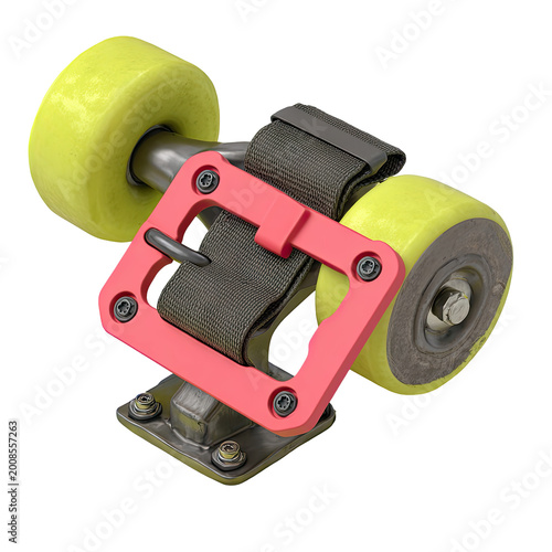 Skateboard Truck with Yellow Wheels and Pink Frame