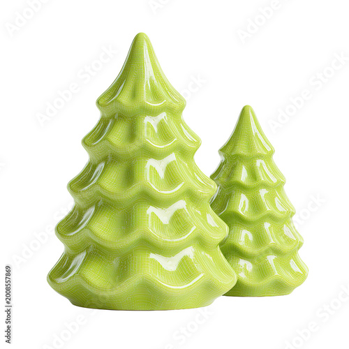 Two Green Ceramic Christmas Trees