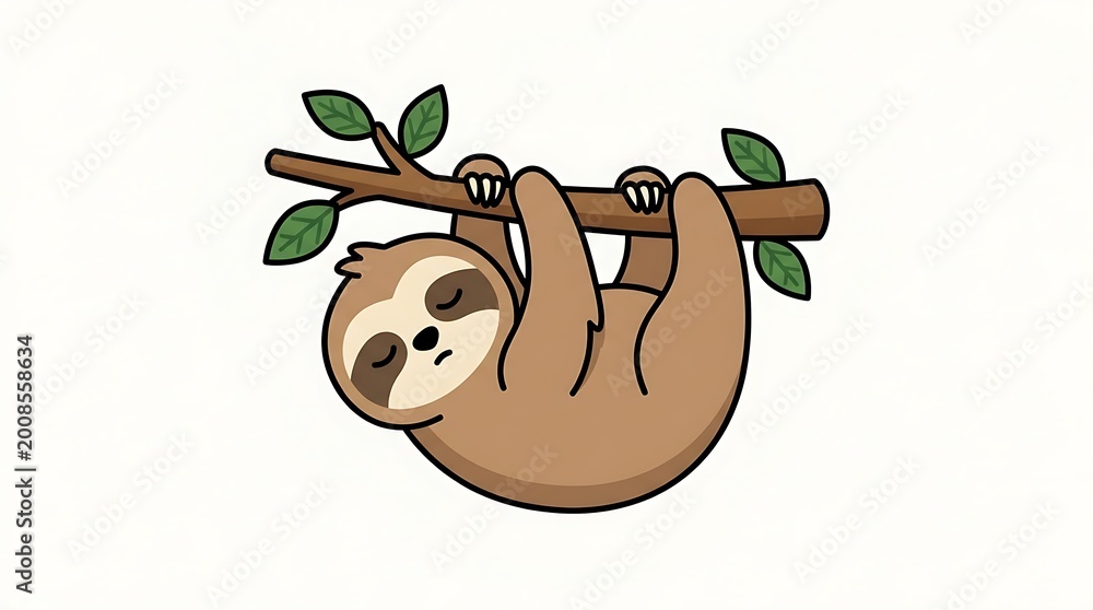 Fototapeta premium Sloth Hanging from Tree Branch.