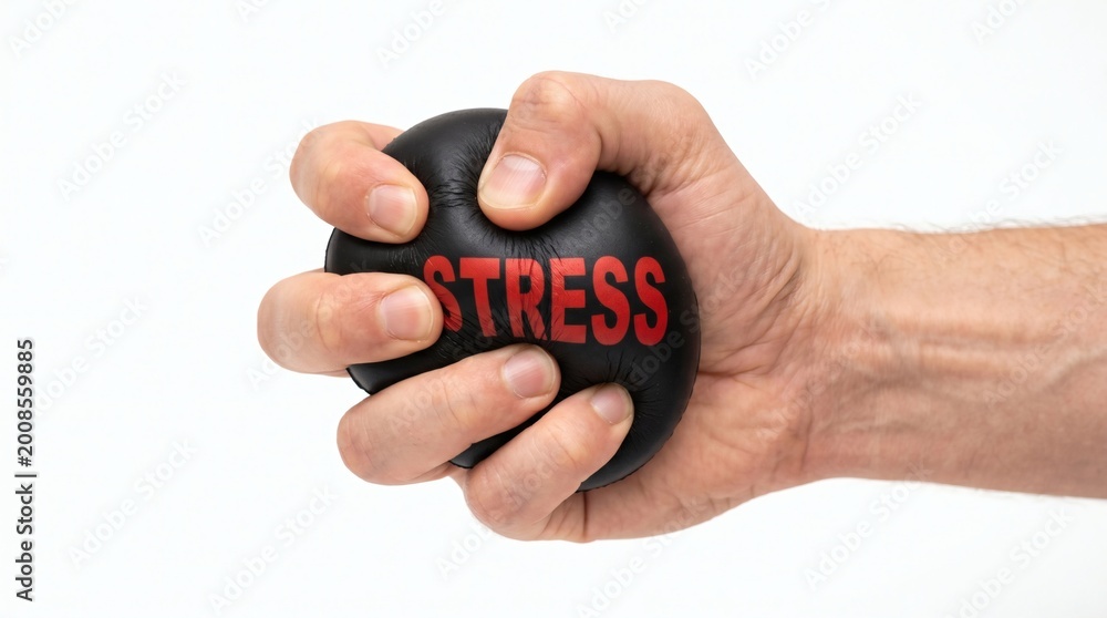 Fototapeta premium Hand Squeezing Stress Ball - A Visual Representation of Anxiety and Pressure.