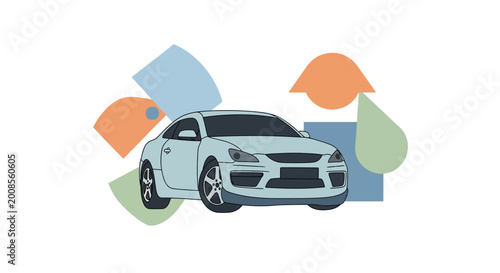 Modern White Sports Car with Abstract Shapes.