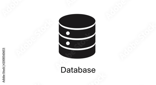 Simple Black Database Icon with Text Label.