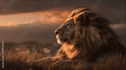 Wild Lions Distant Sunset Gaze