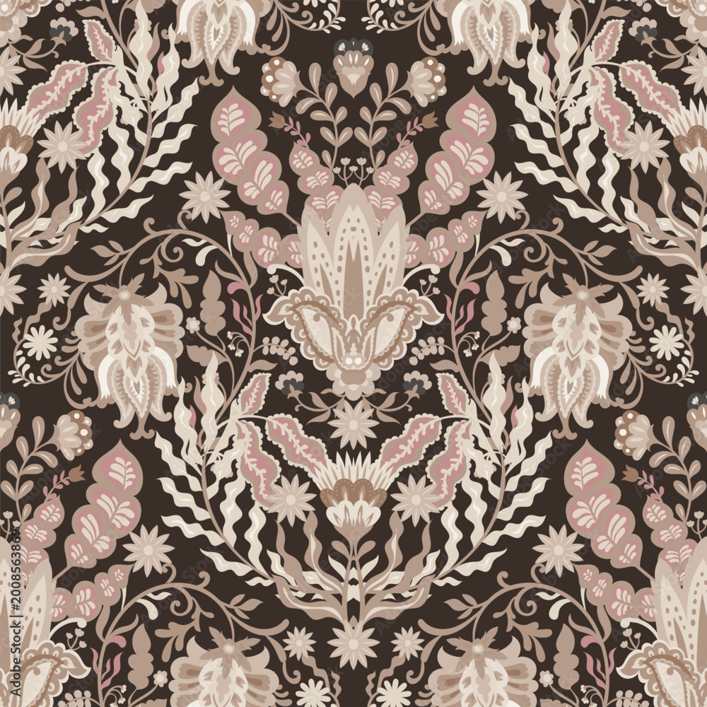 Obraz premium Dark Moody Botanical Damask Illustration