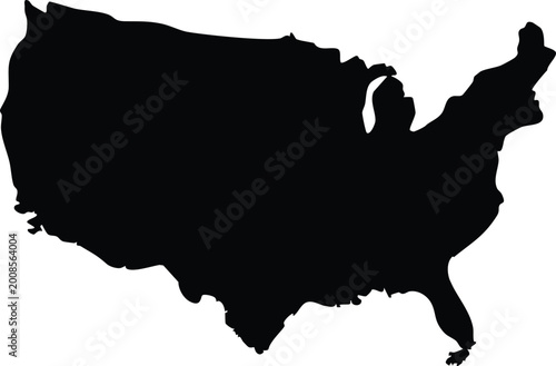 Black silhouette of united states map on white background