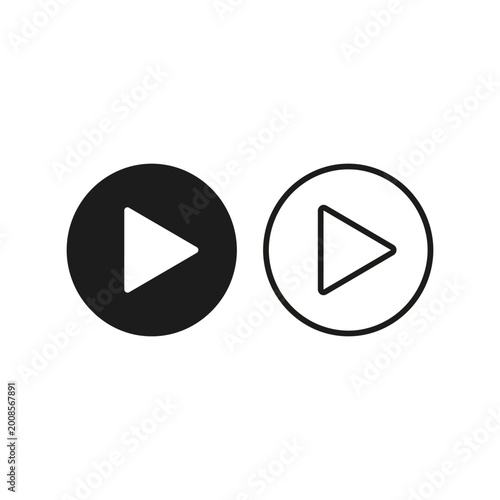 Free Download Set of two play button icons, solid black circle with white play symbol and outline circle with black play symbol, UI element, digital media concept - GFXLoad