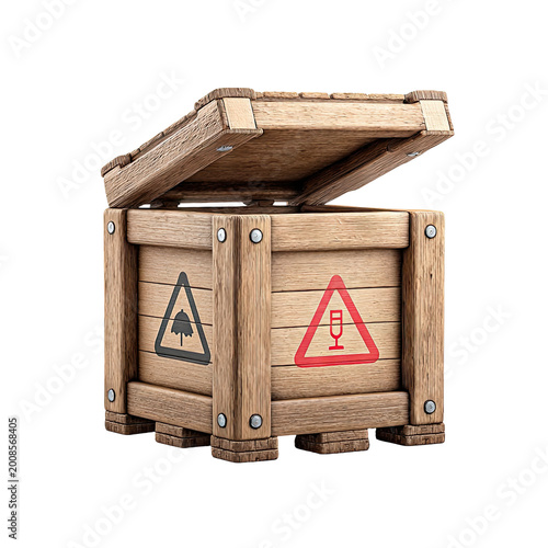 Wooden Crate with Fragile and Keep Dry Symbols