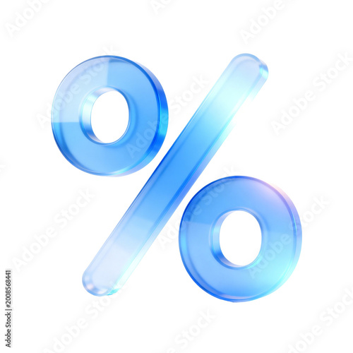 [Transparent Background PNG]Blue Transparent Glass Percentage Symbol on White Background