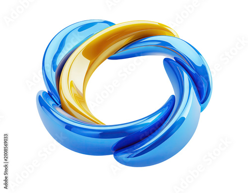 Abstract Swirling Blue and Gold Ribbon Sculpture