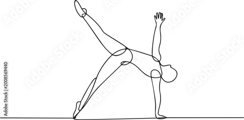 Konstfotografi Continuous line drawing of a person in a yoga pose isolated on white background