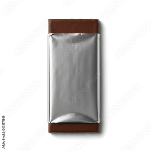 A sealed rectangular foil pouch with brown cardboard ends