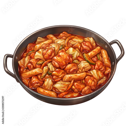 Tteokbokki Korean Spicy Rice Cake PNG – Korean Street Food Pan Illustration Transparent Background