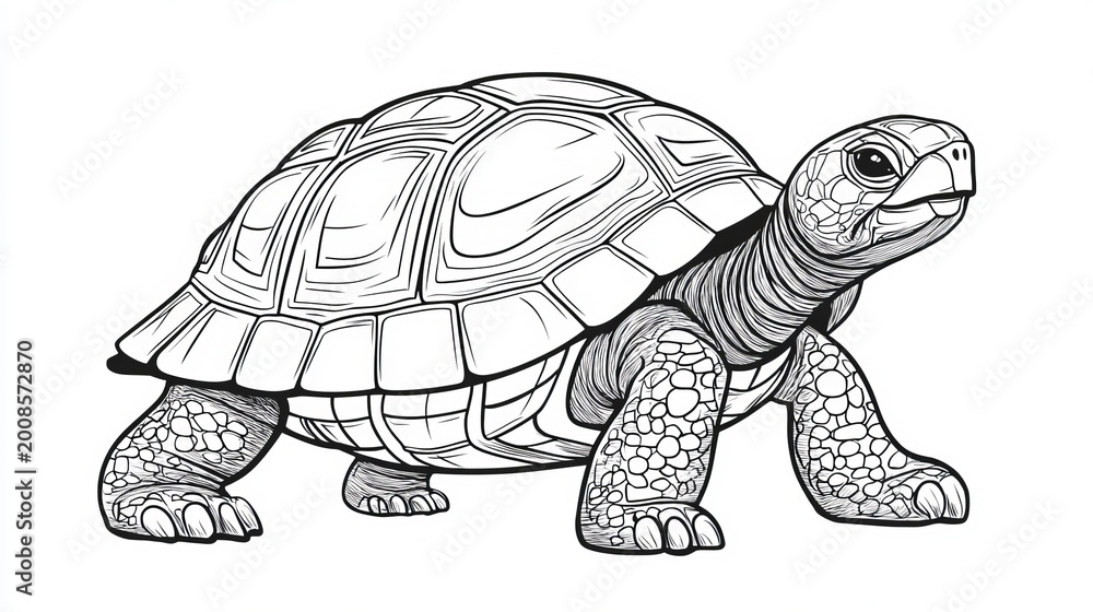 Fototapeta premium Grayscale Tortoise with Intricate Shell Design Crawling in Nature, Close-Up of Reptile Features