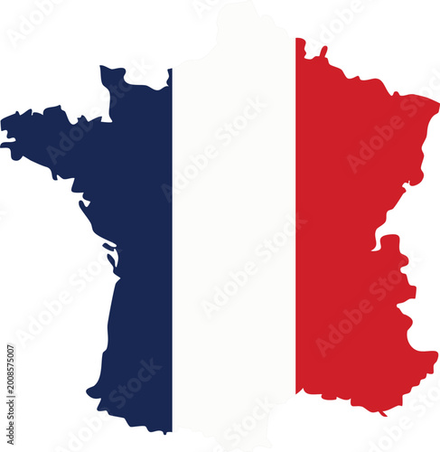 Map of france in blue, white, and red flag colors outline