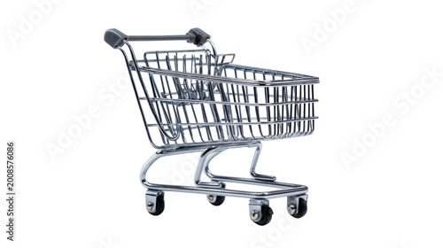 Mini shopping cart trolley isolated, retail and ecommerce concept representing online shopping, consumer behavior, sales, marketing and symbol for business design on White background