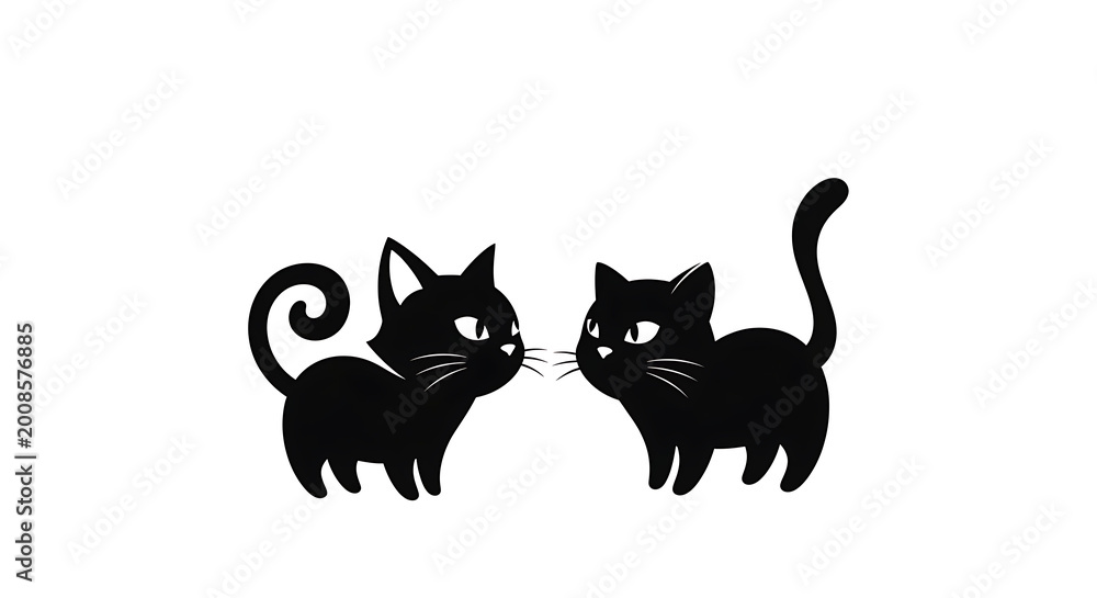 Obraz premium Black silhouette of two cats sitting side by side