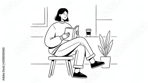 Flat Monochrome Character Design with Minimal Line Art Style