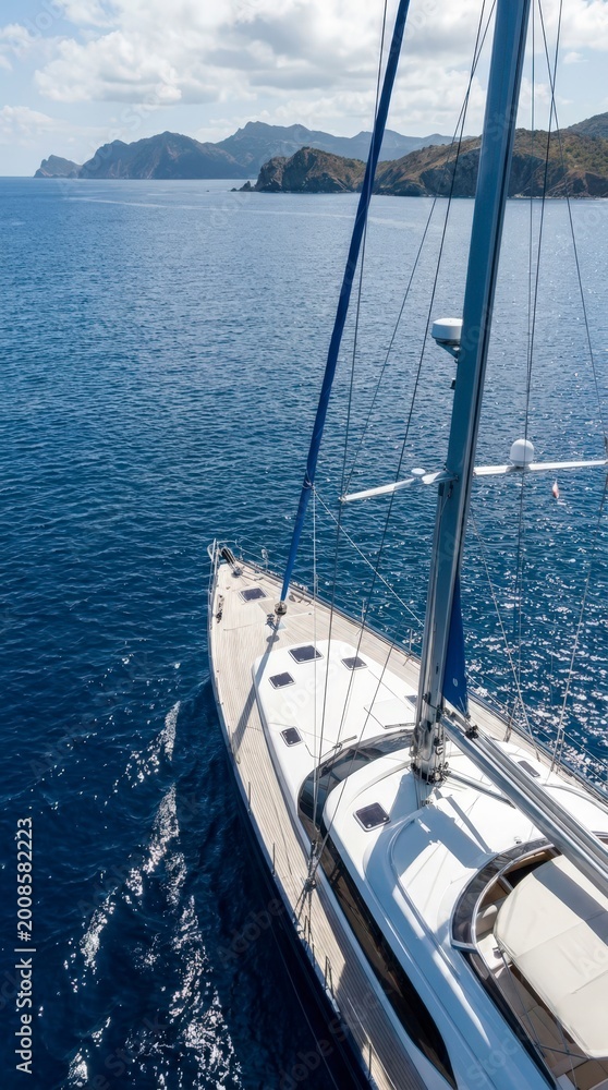Fototapeta premium Luxury yacht sailing in the ocean near islands