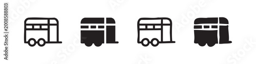 Fotografie Horse trailer transport icon set in outline and solid hand-drawn styles