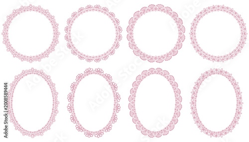 Whimsical circle lace frame with cute bow, decorative doily style border for birthday invite or romantic celebration.