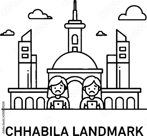 Chhabila Landmark Architecture with Sad Couple Vector Illustration