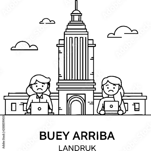 Sad Remote Workers in Front of City Skyline Illustration