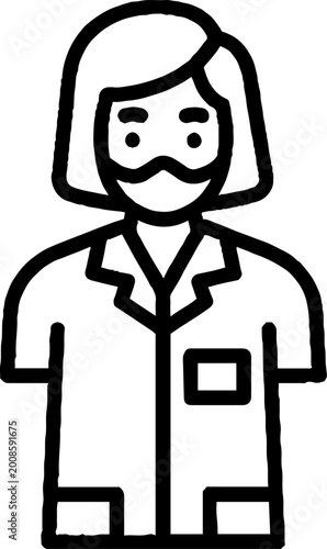 Female doctor in lab coat and face mask line art icon